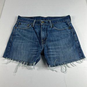 Levi's Jean Shorts Men's 32 513 Slim Blue Cut Off Frayed Hem Cotton Denim Jorts